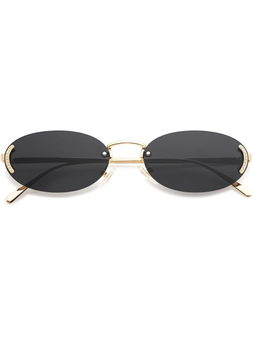 SOJOS Women's Trendy Oval Rimless Sunglasses Retro with Rhinestones Gold Grey